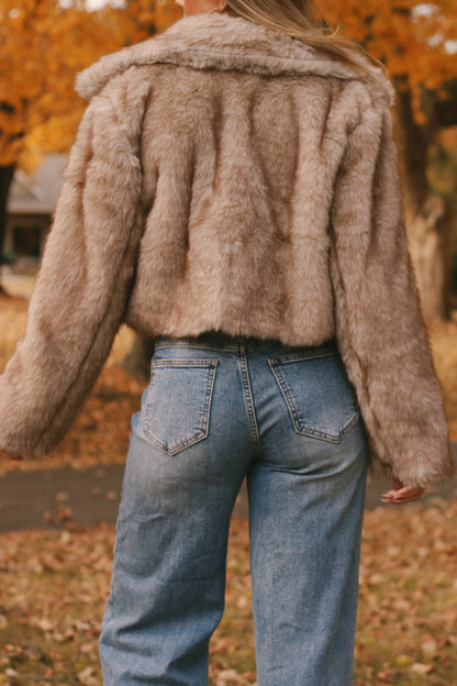 Ally Faux Fur Jacket- Dusk Beige