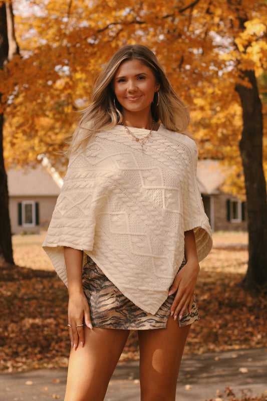 The Kaitlyn Knit Poncho- Ivory