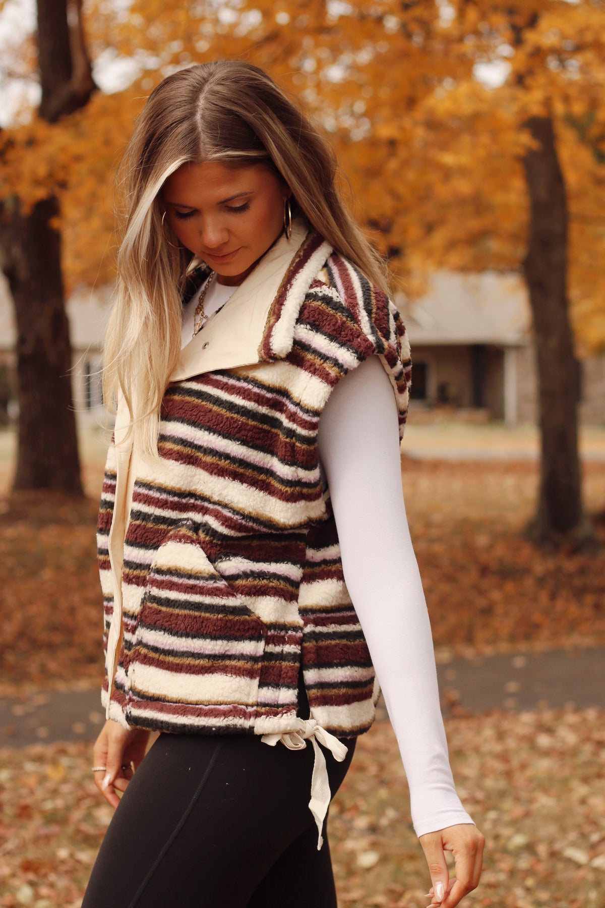 The Kari Plush Striped Fleece Vest- Multi