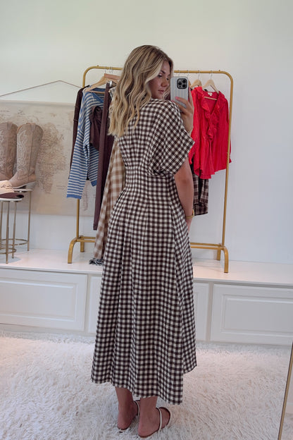 Miss Raelin’s Gingham Dress- Brown/Cream