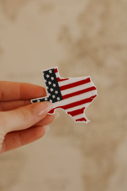Texas State with American Flag Iron-On Patch