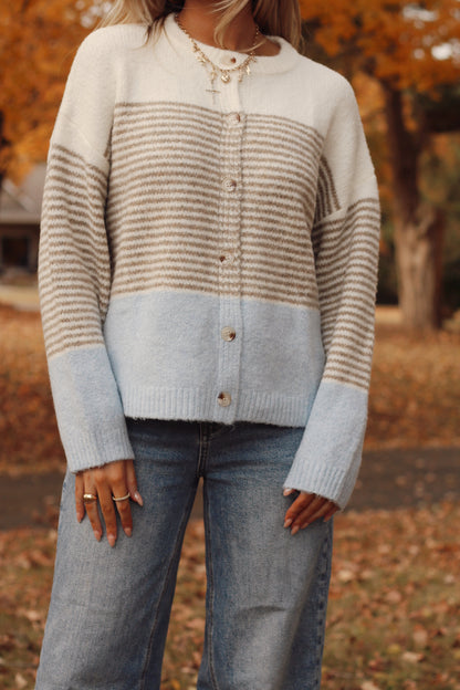 The Alanis Colorblock Sweater- Lt Blue Multi