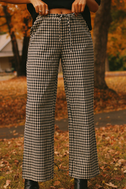 The Gabrielle Gingham Pants- Black/Taupe