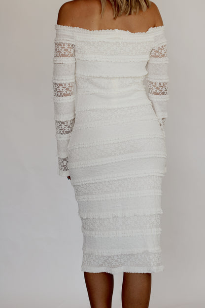 Showered With Love Lace Off Shoulder Dress- White