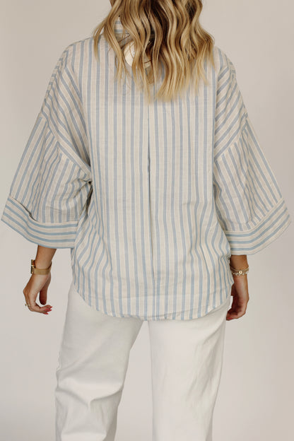 Mrs. Holts Stripe Button Down Shirt- Cloud Blue
