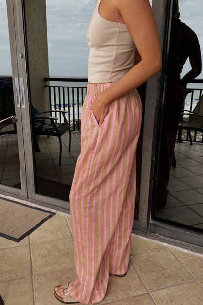 Sunset Sands Linen Pants- Pink/Taupe
