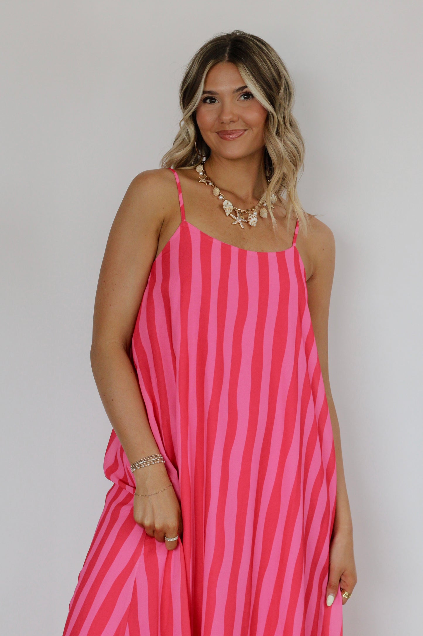 Paradise Stripe Maxi Dress- Red/Pink