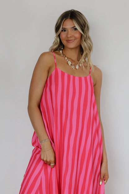 Paradise Stripe Maxi Dress- Red/Pink