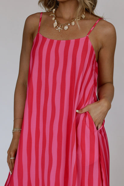 Paradise Stripe Maxi Dress- Red/Pink