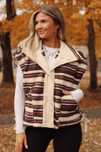 The Kari Plush Striped Fleece Vest- Multi
