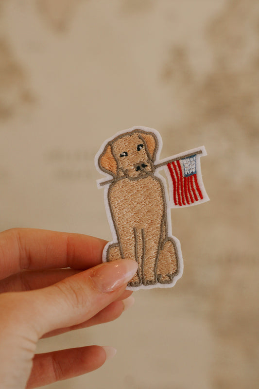 Yellow Labrador American Flag Iron-On Patch