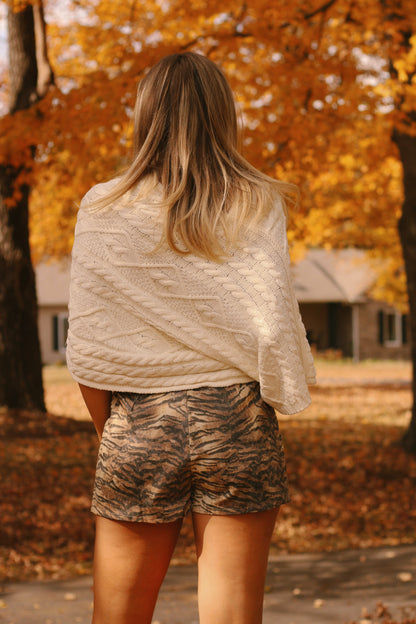 The Paige Tiger Denim Skort- Lt Brown/Black
