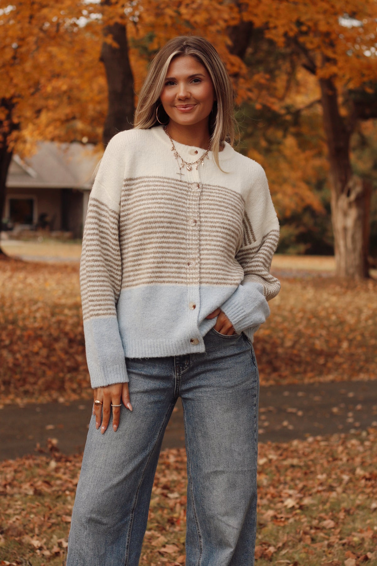 The Alanis Colorblock Sweater- Lt Blue Multi