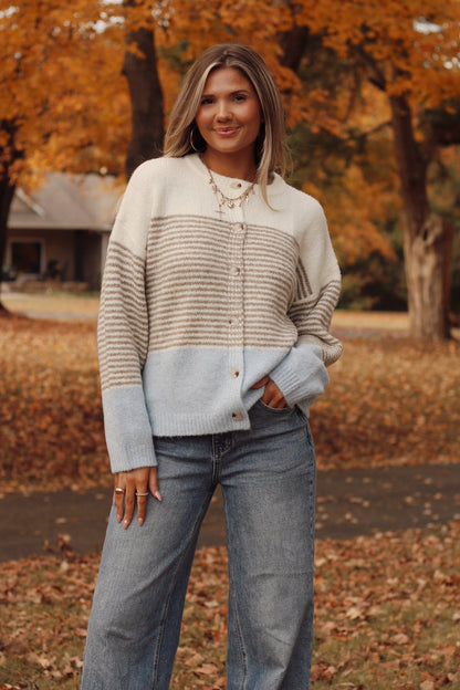 The Alanis Colorblock Sweater- Lt Blue Multi