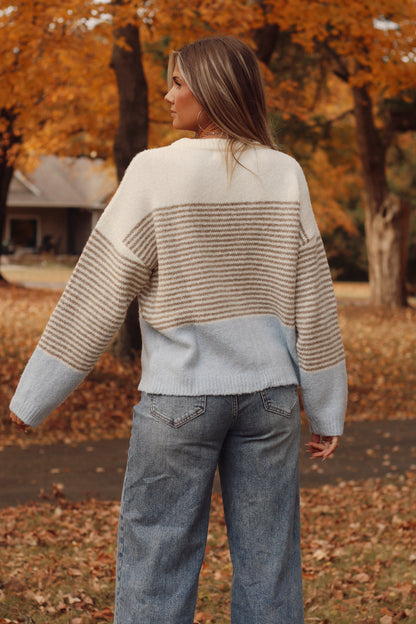 The Alanis Colorblock Sweater- Lt Blue Multi