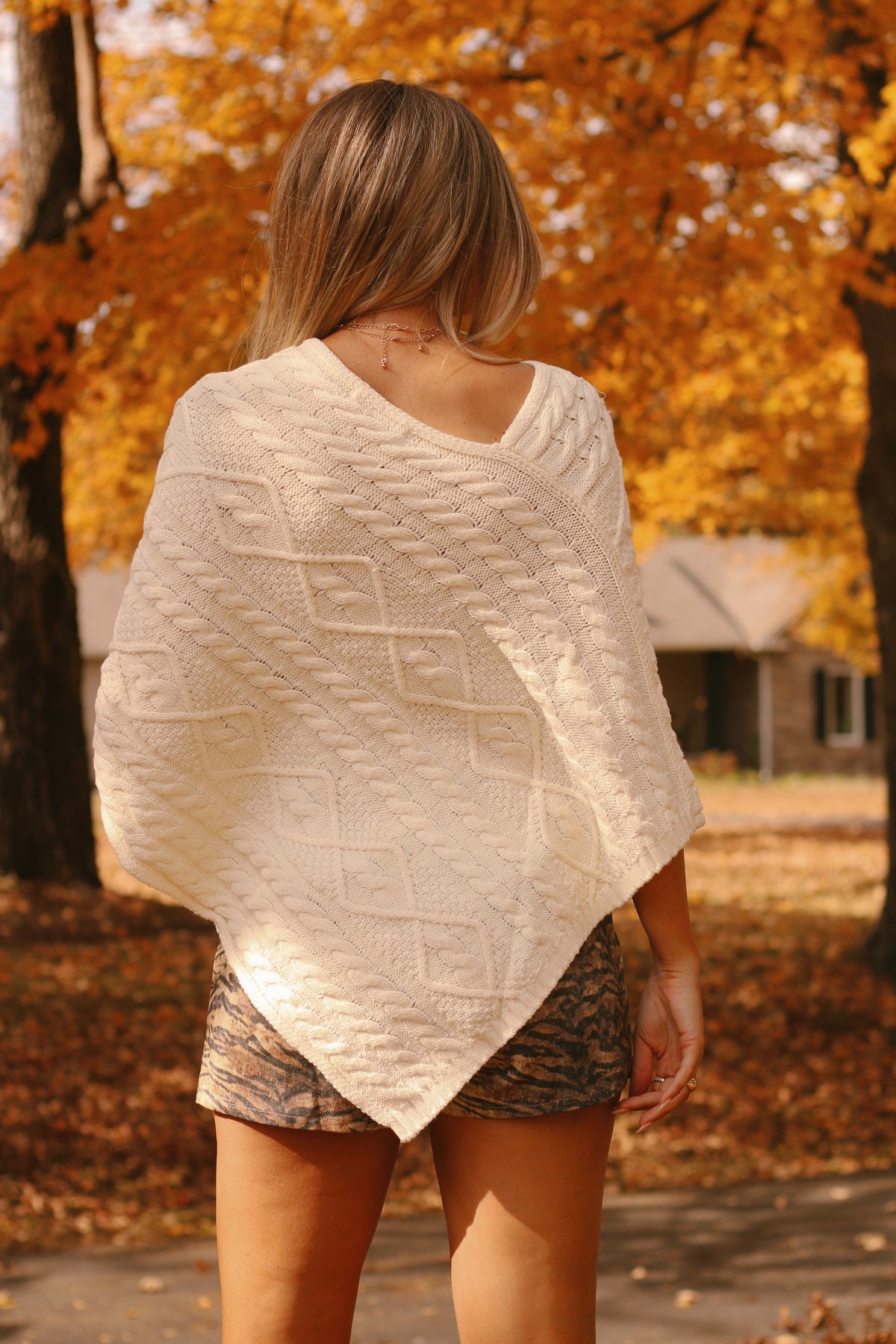The Kaitlyn Knit Poncho- Ivory