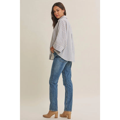 Mrs. Holts Stripe Button Down Shirt- Cloud Blue