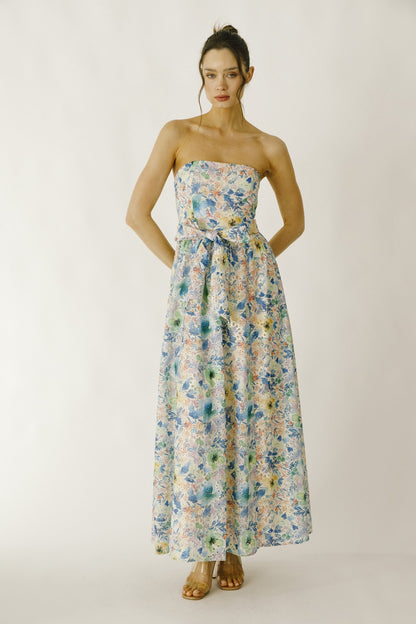 Garden Party Eyelet Floral Maxi Dress- Multi Color