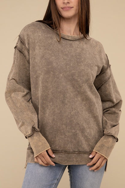 Acid Wash French Terry Exposed-Seam Sweatshirt