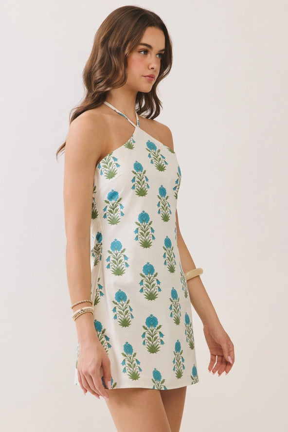Santorini Bloom Mini Dress- Cream