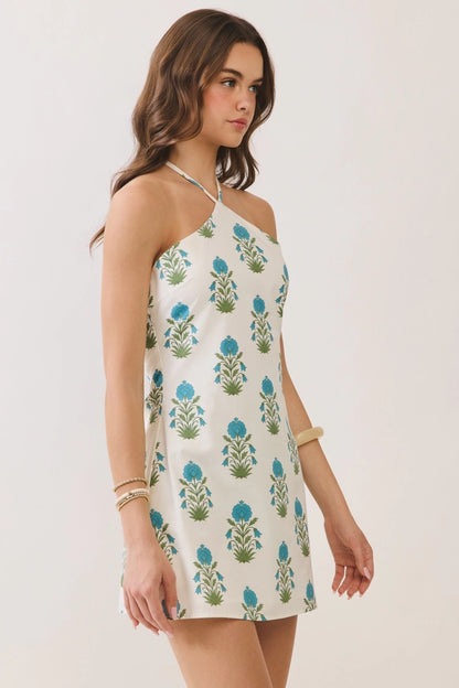 Santorini Bloom Mini Dress- Cream