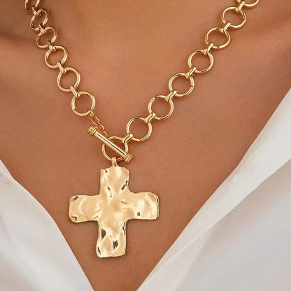 Hammered Cross Necklace- Gold