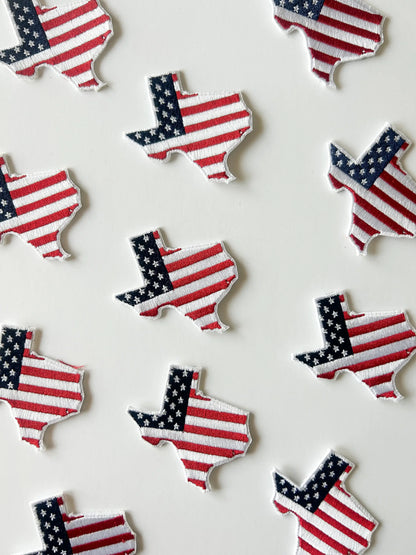 Texas State with American Flag Iron-On Patch