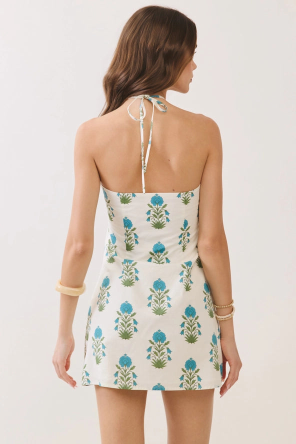 Santorini Bloom Mini Dress- Cream