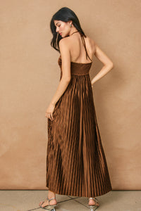 Maple Pleated Maxi Dress- Shimmer Brown