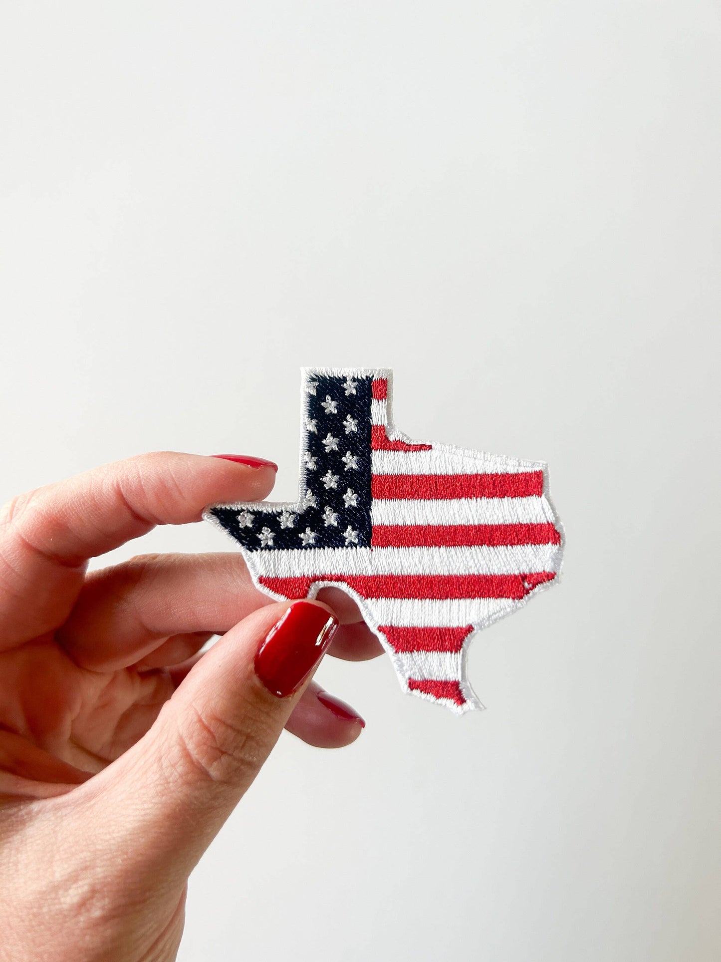 Texas State with American Flag Iron-On Patch