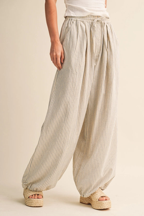 Seaside Breeze Balloon Pants- Ecru/Light Blue