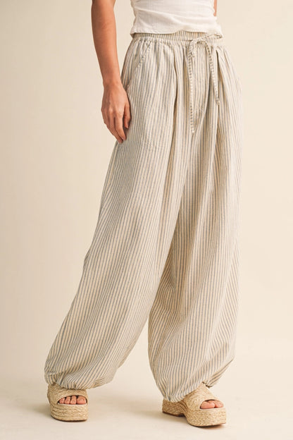 Seaside Breeze Balloon Pants- Ecru/Light Blue