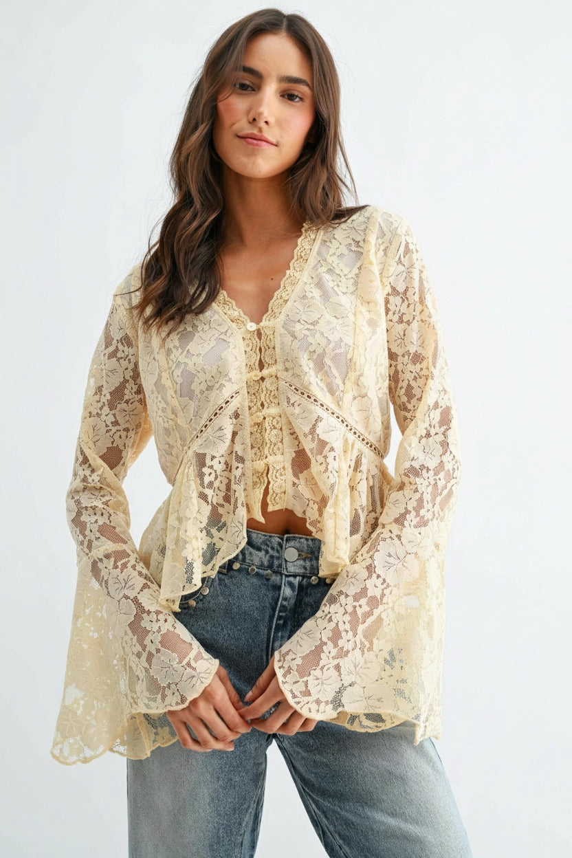 Honey Lace Blouse- Butter Yellow