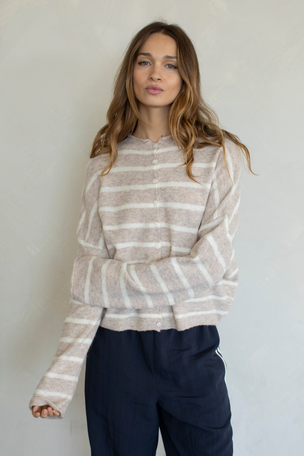 Haven Cardigan- Beige Stripe