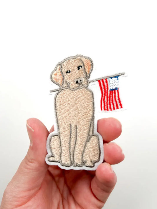 Yellow Labrador American Flag Iron-On Patch