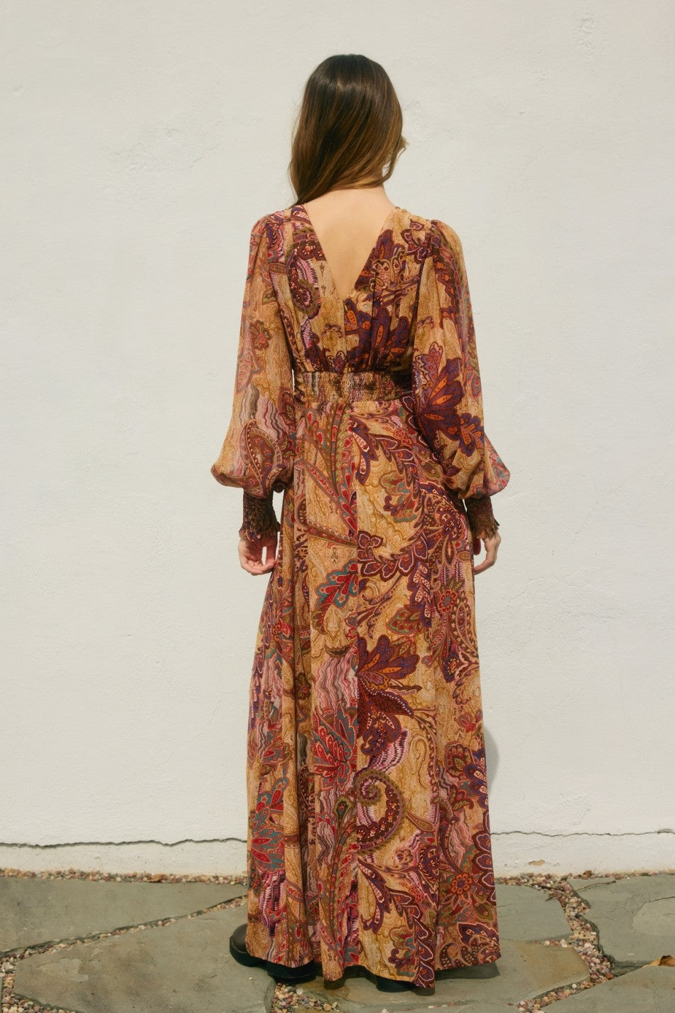 Autumn Whisper Plunging Maxi Dress- Royal Aster