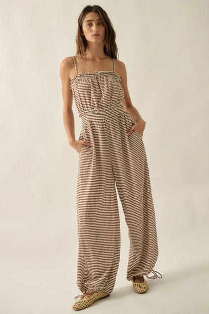 Driftwood Gingham Jumpsuit- Brown
