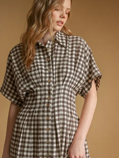 Miss Raelin’s Gingham Dress- Brown/Cream