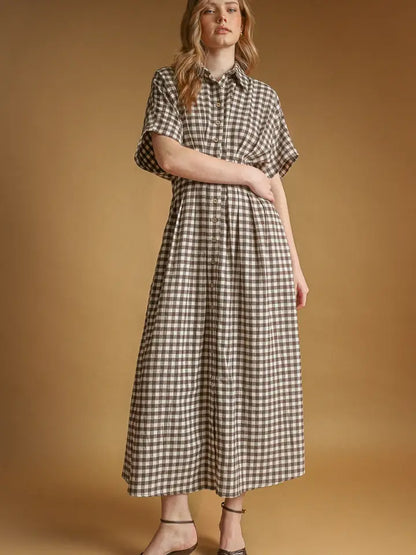 Miss Raelin’s Gingham Dress- Brown/Cream