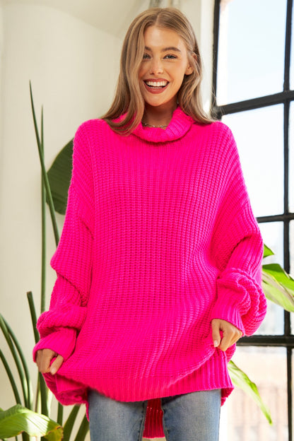 Totally In Love Turtle Neck Sweater- Fuchsia