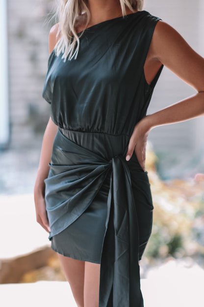 One Shoulder Satin Dress - Black